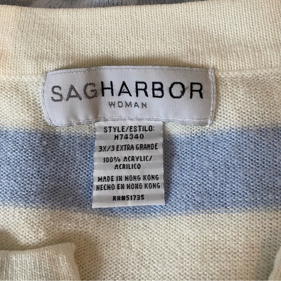 Sag Harbor Women plus size 3X pull-on faux button knit sweater blue white stripe - Picture 8 of 8